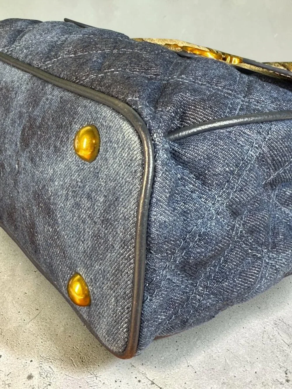 Sharif Legacy Denim and Snake Embossed Top Handle Crossbody - SAMPLE Bag